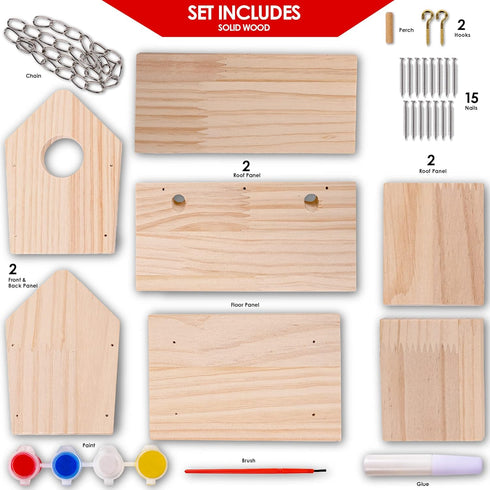 6-8 5-12 Hapinest Wooden Bird Houses to Paint and Build, Birdhouse Kit for Kids, Wood Painting Building Projects Fun