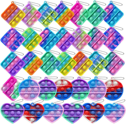 12 pcs Random Color Mini Squeeze Pop Bubble Fidget Sensory Toys, Mini Keychain Small Relieve Anxiety Stress Toy