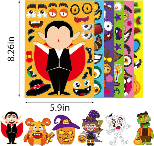 42 Sheets Halloween Party Games Stickers for Kids, Make Your Own Stickers, Pumpkin, Mummie, Zombie, Witch, Monster