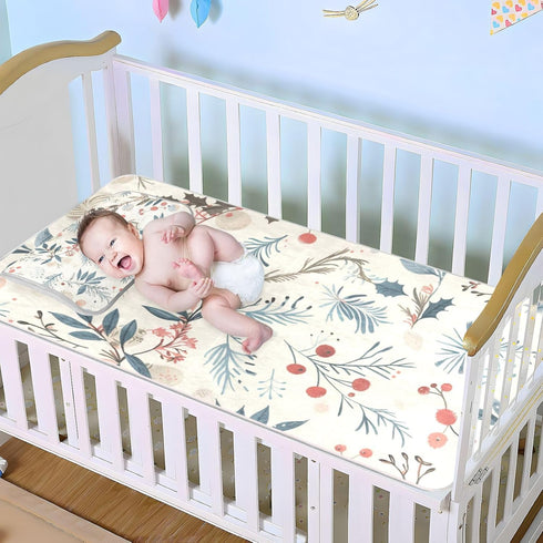 SyXIOP 28" 52" Merry Christmas Elements Cooling Baby Crib Mattress Cover x Ultra Soft Bed Pads Washable