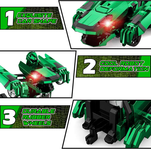 2.4Ghz 360 4-7 8-12 Kroyedfuw Dinosaur Transform Rc Cars, Remote Control Car Transforming Robot with Flashing Light