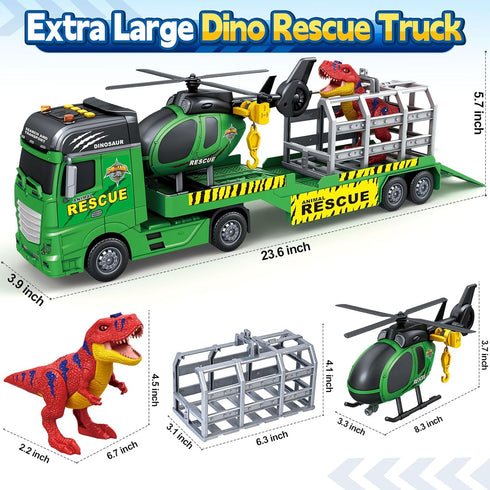 3 4 5 6 7 23" Bstoyder Toddler Boy Toys for Years Kids, Semi Flatbed Truck Toy with a Dinosaure Truck, Friction Powered