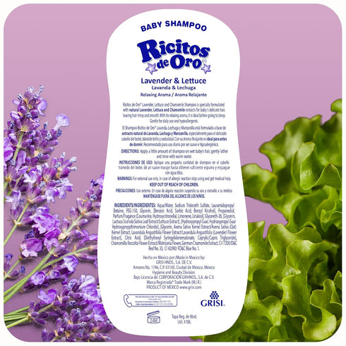 8.45 oz, 3-Pack Ricitos de Oro Lavender Baby Shampoo | Nourishes & Softens Baby Hair, Gentle Lavender Scent, Tear Free
