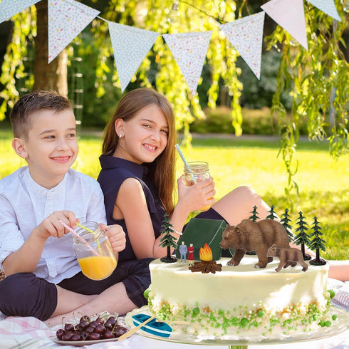 13 RAYNAG Pieces Camping Cake Topper Camping Party Decoration With Tent Bonfire Tree Bear People Boat Camping Cake