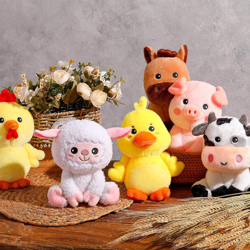 RoundFunny 6 7 Inch Pcs Farm Animals Toys Horse Sheep Cow Duck Chick Pig Large Stuffed Animals Bulk for Woodland Baby