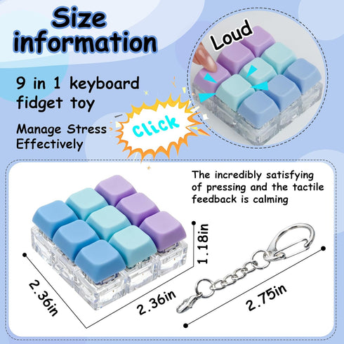 XiawaLangzhuo 9-in-1 (3 Keyboard Fidget Toy, Keyboard Fidget Keychain Keyboard Decompression Button Finger Clicker Toys