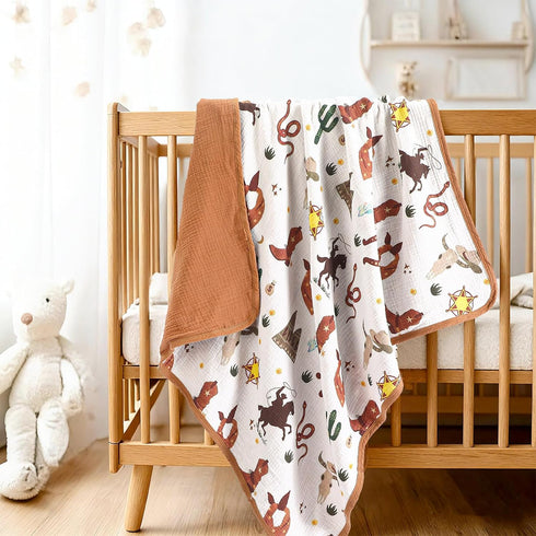 100% 40 36 Inch Breling Western Cowboy Muslin Baby Blankets for Girls Boys, Cotton Crib Blanket for Infant Toddler, x