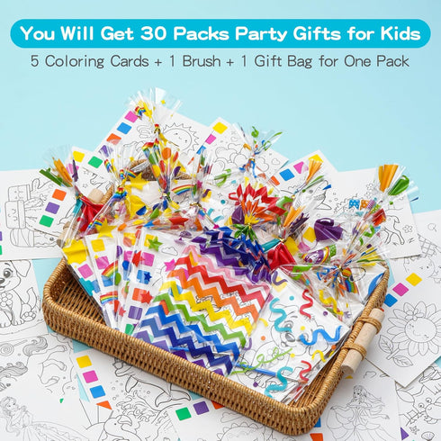 YiYLunneo 4-8 210Pcs Set (30 Packs) Party Favors for Kids Goodie Bags Stuffers for Kids - Paint with Water Coloring
