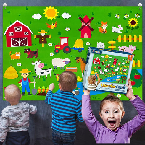 OKGIUGN 61 Pcs Farm Animals Story Felt Board, 3.6 Ft Farmhouse Themed Play Mat Wall Hanging Kit Toys, Birthday Gift for Toddlers childrens by OKGIUGN