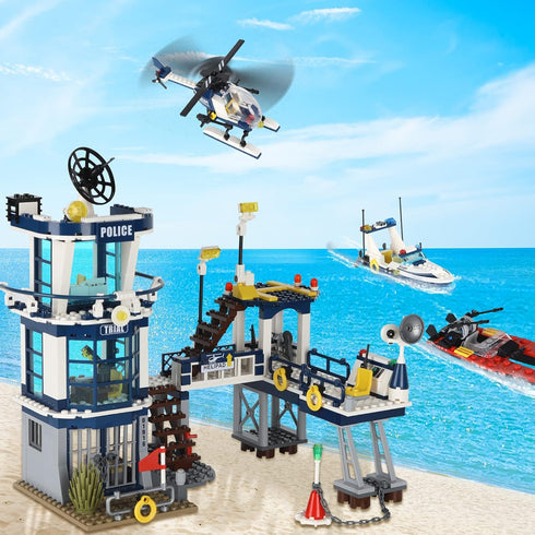 City Police Station STEM Building Set, Compatible with Lego Military Helicopter, Boats, Swat Team, 565 PCS Best Gift