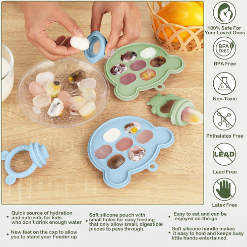 (6 Pack), Baby Breastmilk Popsicle Molds & Baby Fruit Feeder WAJIAYON Infant Food Freezer Tray Storage Containers