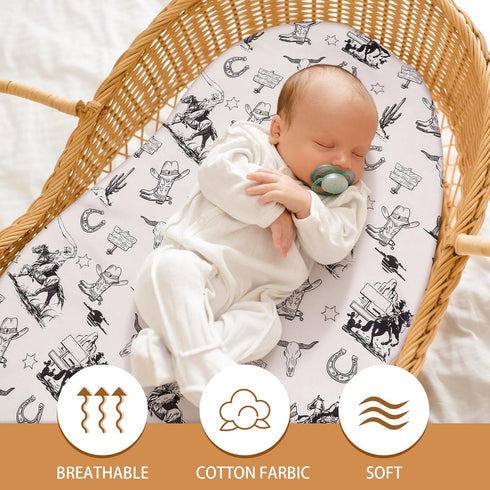 VitalCozy 4 Set 32 16 3 Inches Pcs Vintage Western Cowboy Bassinet Sheets x x Sheets for Standard Bed Toddler