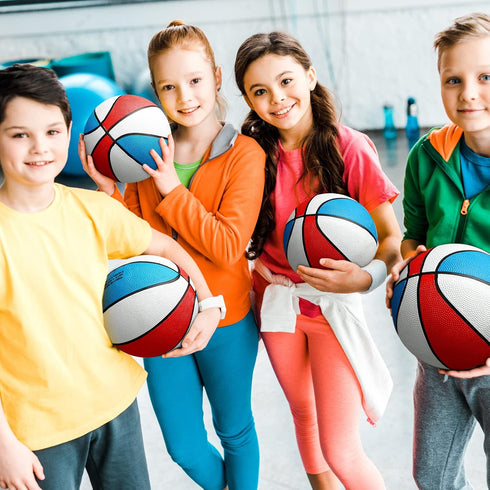 8 Pack 7 Inch Mini Rubber Basketballs Set with Air Pump, Junior Size 3 for Indoor Outdoor Games
