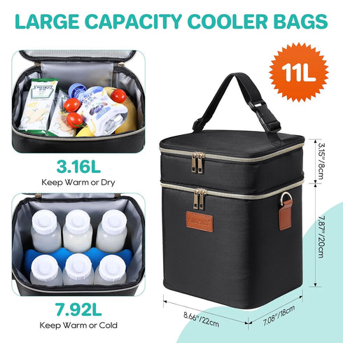 Pack 6 9 PIIOSER Breastmilk Cooler Bag with Ice Fits Baby Bottles Up to Ounce, Insulated Baby Bottle Tote Bags, Double