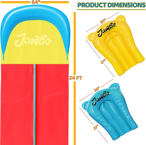 JAMBO 24Ft XL Slip Splash and Slide - Heavy Duty Lawn Water Slide with Inflatable Crash Pad and 2 Bodyboards