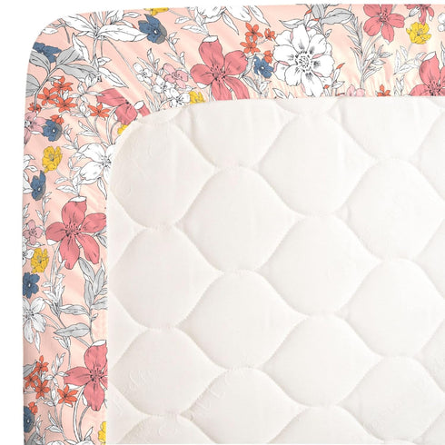 Soft Floral Mini Crib Sheet in Happy Pink & White