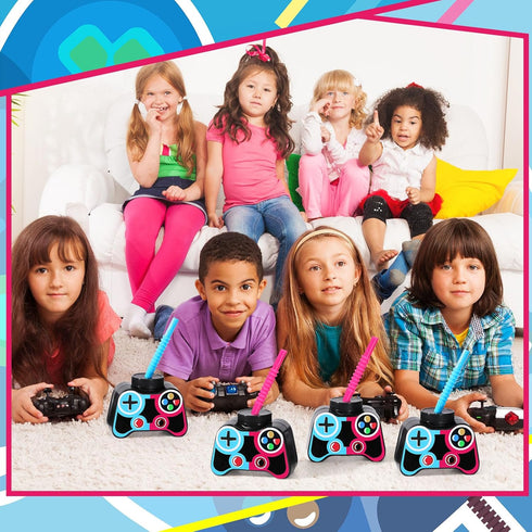 Mifoci 24 Pcs Plastic Video Gaming Party Favor Gift Supplies, 10oz Gamer Birthday Party Drink Cups (Blue,Rose)