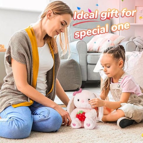 10" Plush Bunny Rabbit Stuffed Animal, Pink Easter Floppy Ear Bunny with Strawberry Gifts for Kids