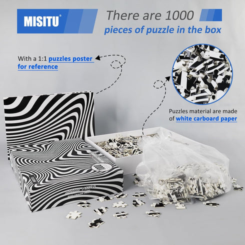 MISITU 1000 Pieces Jigsaw Puzzles for Adults, Black and White Strips, Challenging Abstract Puzzles, 28 x 20 inch