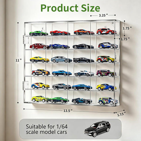 JUESHA 1/64 6 24 Acrylic Display Case for Hot Wheels Storage Scale, Levels Slots Toy Cars Showcase Wall Mount