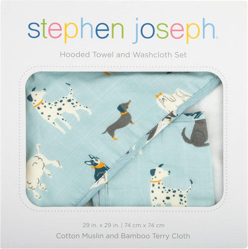 Dog Design Baby Muslin Hooded Towel with Washcloth
