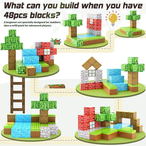 Magnetic Blocks-Build Mine Magnet World Edition, STEM Montessori Sensory Toys for Boys & Girls Age 3+, Fidget Cubes