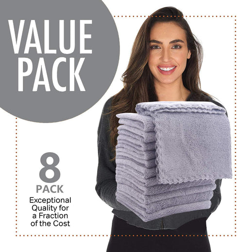 8 Pack Burp Cloths for Baby - Ultra Absorbent 20" x 10" Hand Washcloths, Newborn Towel Set (Grey)