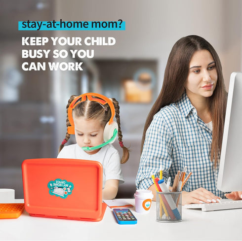Born Toys Pretend Play Home Office Set - Includes Toy Laptop, Phone, Calculator, Headset & Pop It for Ages 3-7