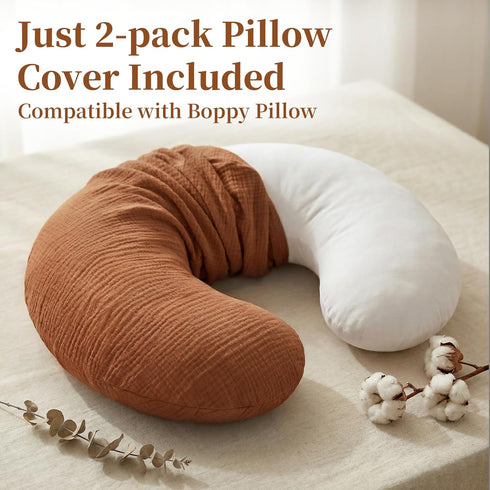 100% 2 Pack Pro Goleem Muslin Nursing Pillow Cover, Cotton Soft Breathable Feeding Pillow Slipcover for Breastfeeding