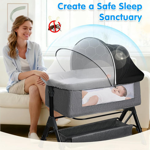 WANRU 2-Way Bassinet Mosquito Net Cover - Half-Blackout Mosquito Net for Baby Crib & Bedside Sleeper, Breathable Crib
