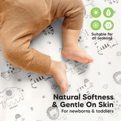 2-Pack 52x28 Waterproof Crib Sheets for Boys, Girls - Fitted Organic Cotton Baby Crib Sheets, Toddler Mattress