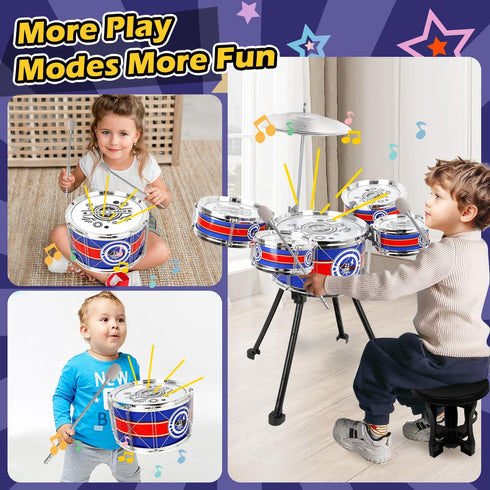Set Set 5 3 4 5 Toy Drum for Toddlers Upgrade Drums Kit Kids Jazz Drum with Stool, Drums Percussion Musical Instruments
