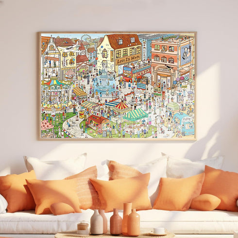 1000 Piece Puzzle for Adults, MOMIBOOK Vintage Village Town, Funny Painting Image Puzzle for Women