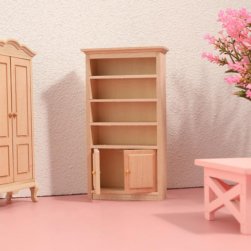 1: 12 Toyvian Mini Wooden Drawer Cabinet, Dollhouse Decoration Bookshelf with Wood Drawer Tiny Bookcase TV Cabinet