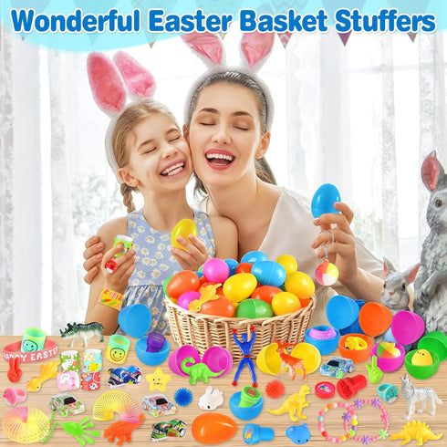 200Pcs LACCHOUFEE Prefilled Easter Eggs with Toys, Filled Easter Eggs for Basket Stuffers Fillers Includes Assorted