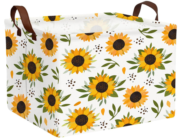 Sunflower Empty Gift Storage Basket Collapsible Canvas Baby Toy Bin Decor(Yellow)