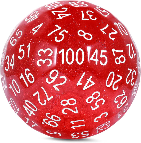 Glitter Red D100 Single 100 Sided Dice with Velvet Pouch (Glitter Red with White Number) by DNDND