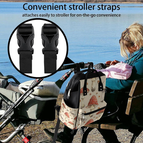 Hsnar Backpack Lovely Mushroom Waterproof Diaper Bag Large Capacity Baby Bag with Stroller Straps, Multi-Pocket Diaper
