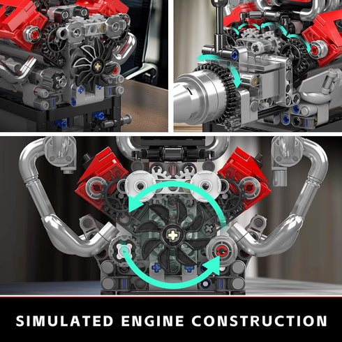 10204 V8 V8 8-Cylinder (750 Mould King Engine Model that Works - Build Your Own Engine Toy, Petrol Car Engine Replica