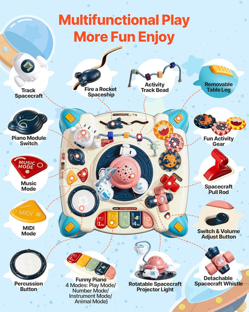 1-3 60+ 6+ VEVOR Baby Spacecraft Musical Table Toys for Years Old, Learning Activity Desk with Space Theme & Soft-Glow