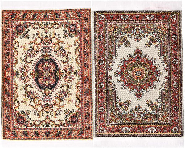 iLAND Miniature Dollhouse Accessories - Carpet for 1/12 Scale Dolls, Woven Rugs 6” x 3.8” (2pcs Fragrance)