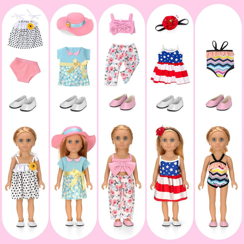 Zecckige 18 inch 18 Inch 17Pcs Set Doll Clothes and Accessories for American Dolls Girl Clothing Gift, Complete