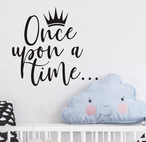 Once Upon a Time Wall Sticker Art, Crown Vinyl Decals for Kids Princess Room, Nursery Decoration, 42X38CM (Black)