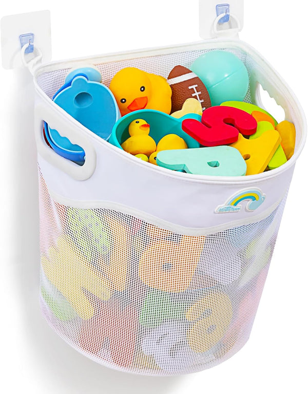 Quick-Fetch Way Mesh Bath Toy Holder, Large Capacity Wall-Mounted Bath Toy Organizer for Quick Access to Toys