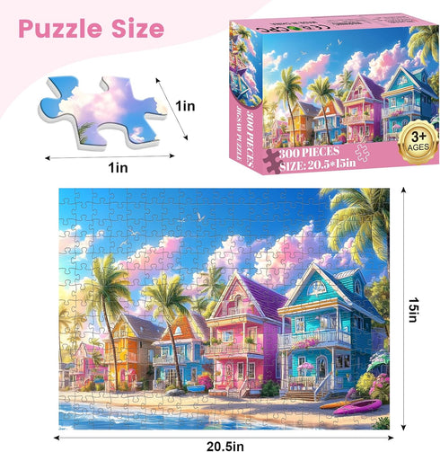 VOLUVOLU 300 300 Entertainment(20.5 15 Pieces Jigsaw Puzzles for Adults, Color House Puzzle for Adults Children