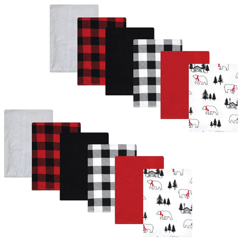 Hudson Baby Unisex Cotton Flannel Burp Cloths Bundle - One Size, Buffalo Plaid Bear Design