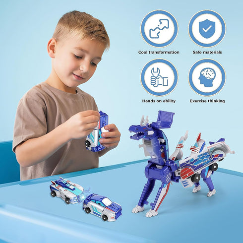 2-in-1 2 Collision Transforming Dinosaur Car Toy, Magnetic Cars Transform into Dinosaur Toys for Kids Toddler,Fun