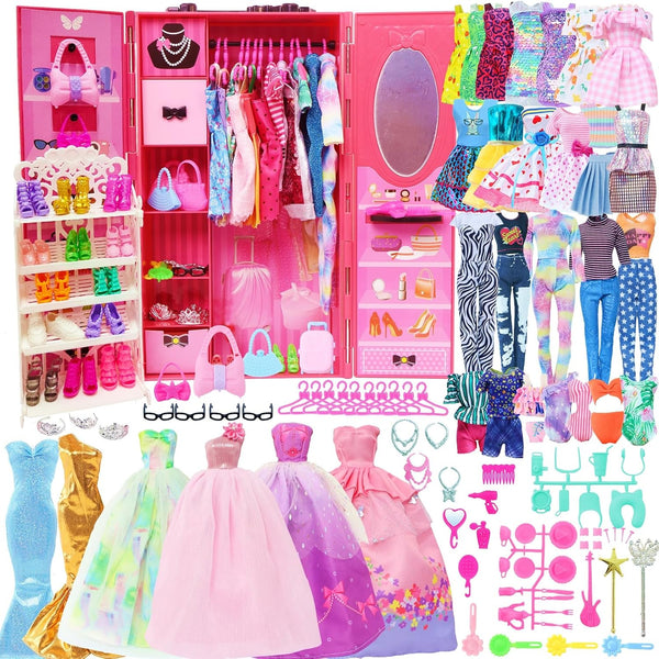 127pcs Doll Clothes Accessories and Closet for 11.5 inch Girl Doll,Dollhouse Wardrobe