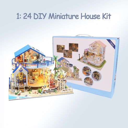 Miniature House Kit, DIY Doll House Kit, Mini House for Adults, Beach House