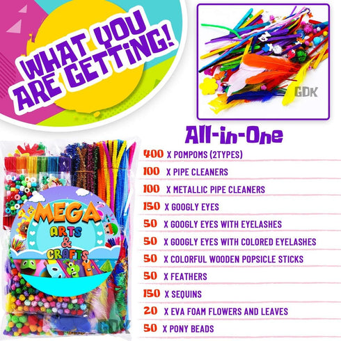 GoodyKing Arts and Crafts Supplies, 1170Pcs+ Craft Art Supply Kit for Kids Age 4-9, All in One